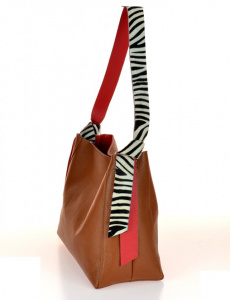 BORSA DONNA SACCA IN PELLE BICOLORE CON TRACOLLA CAVALLINO ZEBRA MONTINI GIACINTA MADE IN ITALY