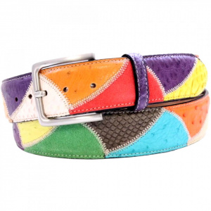 CINTURA UNISEX 4 CM PATCHWORK ORIONE BELTS IN PITONE E STRUZZO ARTIGIANALE MADE IN ITALY