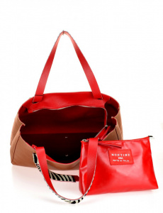 BORSA DONNA SHOPPING IN PELLE BICOLORE CON MANICI CAVALLINO ZEBRA MONTINI GERMANIA MADE IN ITALY