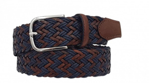 CINTURA UOMO 3,5 CM BICOLORE INTRECCIATA IN CUOIO E TESSUTO ORIONE BELTS ARTIGIANALE MADE IN ITALY
