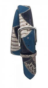 CINTURA UOMO 4 CM PATCHWORK ORIONE BELTS IN PITONE-PELLE STAMPA COCCODRILLO-CAMOSCIO ARTIGIANALE MADE IN ITALY