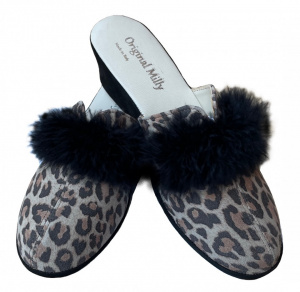 PANTOFOLA DONNA MILLY IN CAMOSCIO STAMPA ANIMALIER ARTIGIANALE MADE IN ITALY
