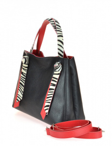 BORSA DONNA IN PELLE BICOLORE CON MANICI CAVALLINO ZEBRA MONTINI GEMMA MADE IN ITALY