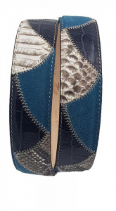 CINTURA UOMO 4 CM PATCHWORK ORIONE BELTS IN PITONE-PELLE STAMPA COCCODRILLO-CAMOSCIO ARTIGIANALE MADE IN ITALY