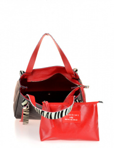 BORSA DONNA IN PELLE BICOLORE CON MANICI CAVALLINO ZEBRA MONTINI GEMMA MADE IN ITALY