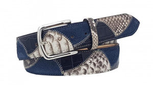 CINTURA UOMO 4 CM PATCHWORK ORIONE BELTS IN PITONE-PELLE STAMPA COCCODRILLO-CAMOSCIO ARTIGIANALE MADE IN ITALY