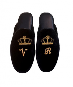 PANTOFOLE UOMO IN VELLUTO GEDA CON RICAMO CORONA PERSONALIZZABILI CON INIZIALI MADE IN ITALY