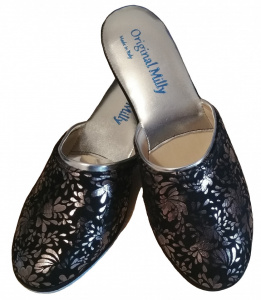 PANTOFOLA DONNA IN CAMOSCIO MILLY STAMPA FIORI ARTIGIANALE MADE IN ITALY