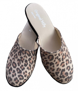 PANTOFOLA DONNA MILLY IN CAMOSCIO STAMPA ANIMALIER ARTIGIANALE MADE IN ITALY