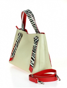 BORSA DONNA IN PELLE BICOLORE CON MANICI CAVALLINO ZEBRA MONTINI GEMMA MADE IN ITALY