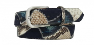 CINTURA UOMO 4 CM PATCHWORK ORIONE BELTS IN PITONE-PELLE STAMPA COCCODRILLO-CAMOSCIO ARTIGIANALE MADE IN ITALY