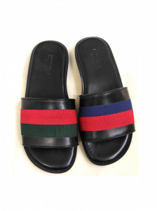 ESCLUSIVE CIABATTE UOMO IN PELLE CON BANDA IN TESSUTO GEDA MADE IN ITALY