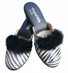 PANTOFOLA DONNA MILLY IN CAMOSCIO STAMPA ZEBRATO ARTIGIANALE MADE IN ITALY