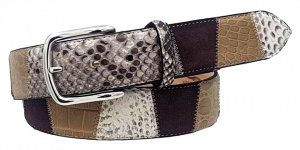 CINTURA UOMO 4 CM PATCHWORK ORIONE BELTS IN PITONE-COCCODRILLO-CAMOSCIO ARTIGIANALE MADE IN ITALY