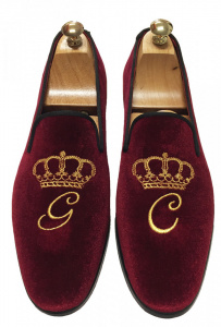 PANTOFOLE IN VELLUTO PERSONALIZZABILI CON RICAMO CORONA GAROFALO GIANBATTISTA ARTIGIANALI MADE IN ITALY