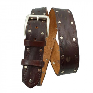 CINTURA UOMO 4 CM IN CUOIO ABRASIVATO CON BORCHIE ORIONE BELTS ARTIGIANALE MADE IN ITALY
