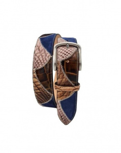CINTURA UOMO 4 CM PATCHWORK ORIONE BELTS IN PELLE STAMPA PITONE-COCCODRILLO E CAMOSCIO ARTIGIANALE MADE IN ITALY