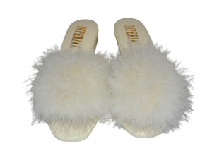 ESCLUSIVE PANTOFOLE DONNA IN PELLE IMPERIAL CON PIUMA DI CIGNO MADE IN ITALY