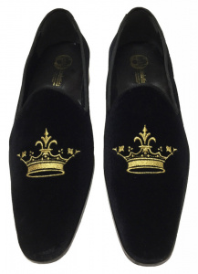 PANTOFOLE IN VELLUTO CON RICAMO CORONA GAROFALO GIANBATTISTA ARTIGIANALI MADE IN ITALY