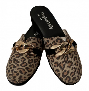 PANTOFOLA DONNA MILLY IN CAMOSCIO STAMPA LEOPARDO ARTIGIANALE MADE IN ITALY