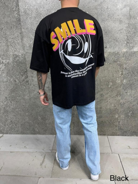 Tricou oversize smile black aj-6262
