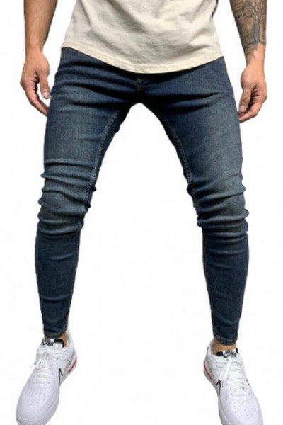 Blugi slim fit, croiala slim, culoare albastru uni, 5 buzunare