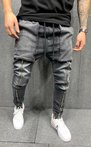 Blugi cu tur Long Zipper grey B5606
