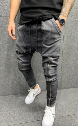 Blugi cu tur Long Zipper grey B5606