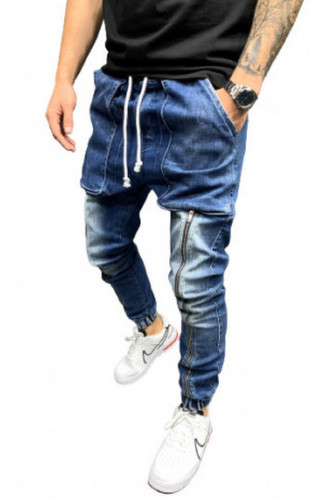 Blugi cu tur Long Zipper blue cod B5605
