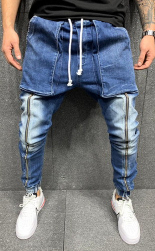 Blugi cu tur Long Zipper blue cod B5605