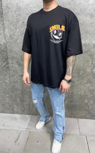 Tricou oversize smile black aj-6262