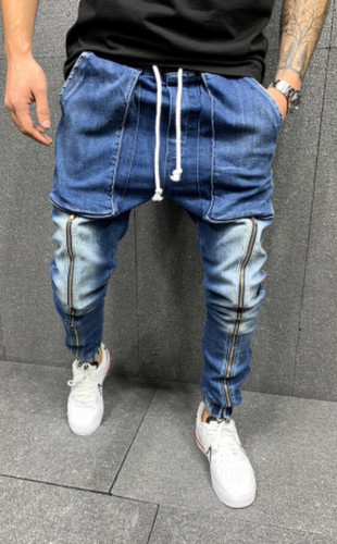 Blugi cu tur Long Zipper blue cod B5605