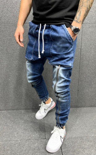 Blugi cu tur Long Zipper blue cod B5605