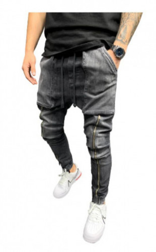 Blugi cu tur Long Zipper grey B5606
