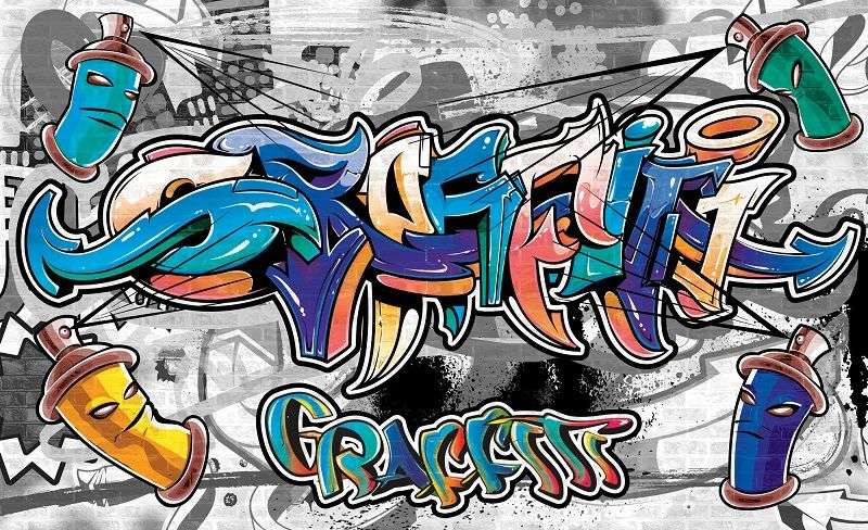 Papier peint avec accents bleus - Graffitis et art de rue - 2294