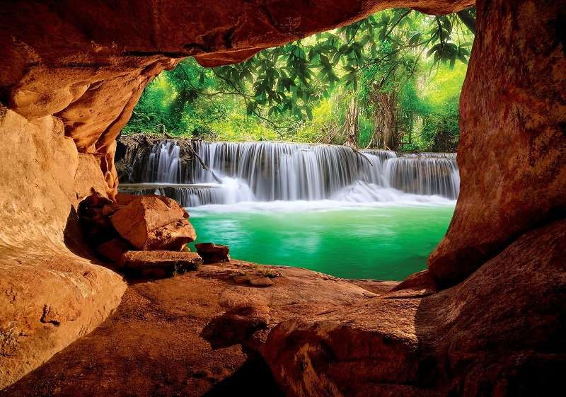 Poster panoramique nature et cascade dans la forêt d'émeraude