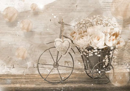 Peinture à l'huile murale, vélo rétro avec des fleurs -3667