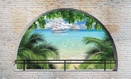 Papier peint - vue d'une terrasse en bord de plage - 2842