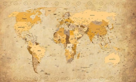 Papier peint de carte politique rustique du monde - C04122