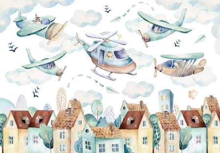 Papier peint - Avions et hélicoptères au-dessus de la ville - 13675