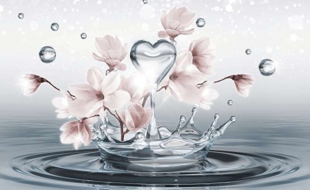Papier peint de goutte d'eau en forme de coeur avec des fleurs -10163