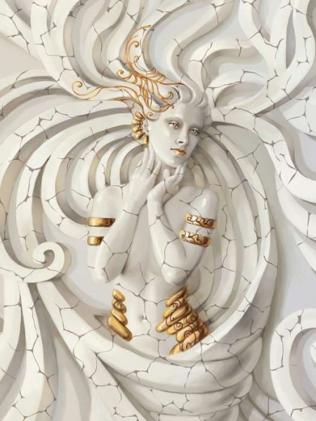 Papier peint - Statue de l'Enchanteresse avec éléments en or - 10211A