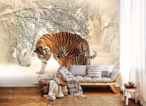 Papier peint d'animal sauvage - Tigres de Sibérie en hiver - 13004