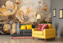 Papier Peint Grandes fleurs beiges - 14730