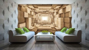 Papier peint - Tunnel en bois, abstraction - 3247