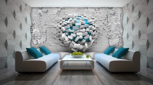 Papier peint avec Accents vert-bleu - Briser le mur - 3006