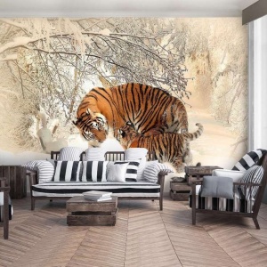 Papier peint d'animal sauvage - Tigres de Sibérie en hiver - 13004