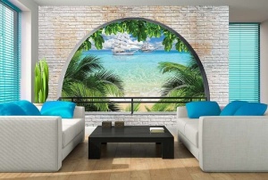 Papier peint - vue d'une terrasse en bord de plage - 2842