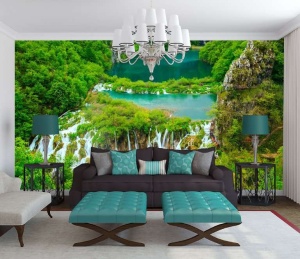 Poster nature - Lac de la forêt tropicale avec des cascades - 3601