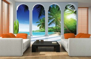 Papier peint - Balcon sur une plage de sable - 2356